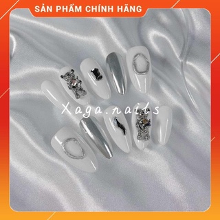 Móng tay giả, Nail box đẹp thiết kế charm gấu tráng gương