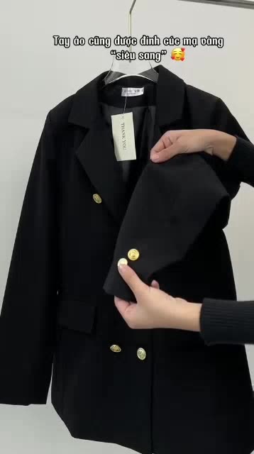 ( Video thật- Ảnh thật) Áo  Blazer Dáng dài 2 lớp cúc đồng có đệm vai cao cấp | BigBuy360 - bigbuy360.vn
