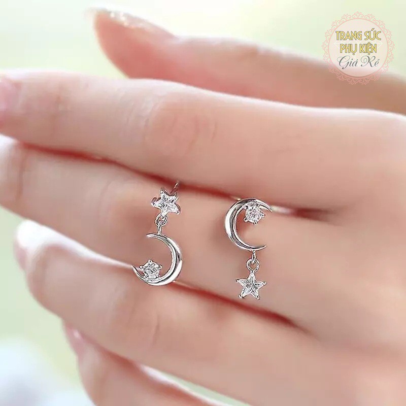 Bông tai trăng sao bạc ý S925- HT173