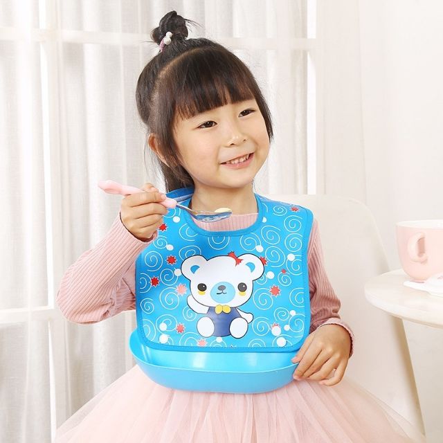 Yếm Ăn Dặm Có Máng Hứng Cúc Bấm Tháo Rời, Tiện Lợi Cho Bé