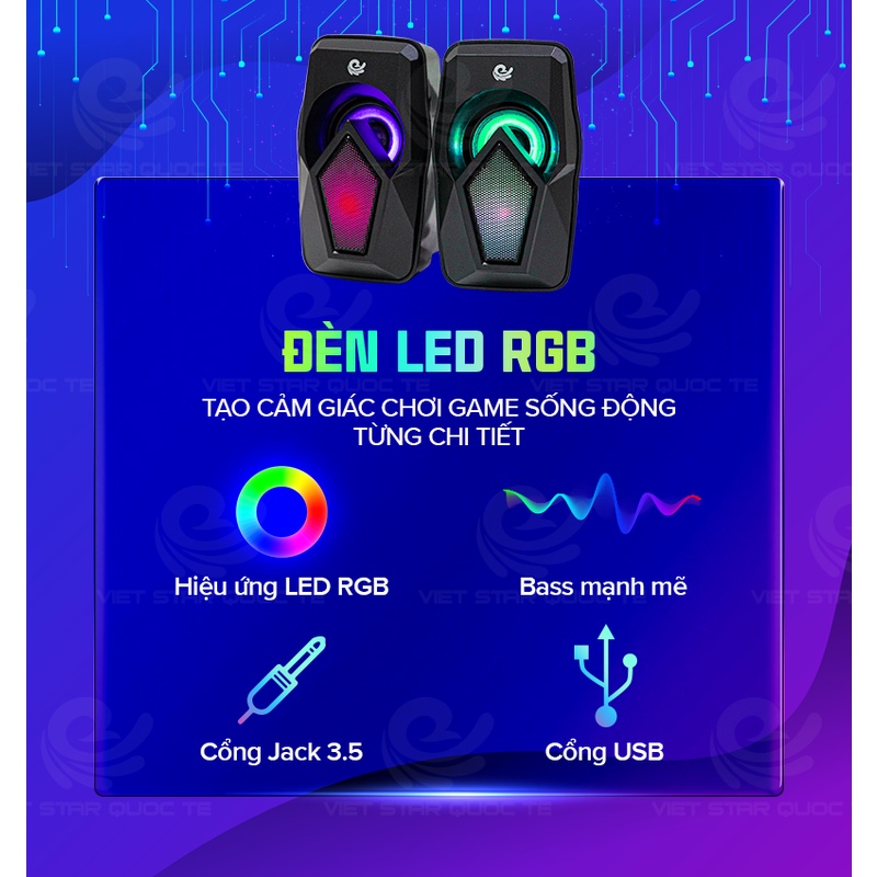 Loa vi tính Việt Star Quốc Tế Vietstar VS-110, USB hiệu ứng LED RGB,kết nối tai nghe chính hãng