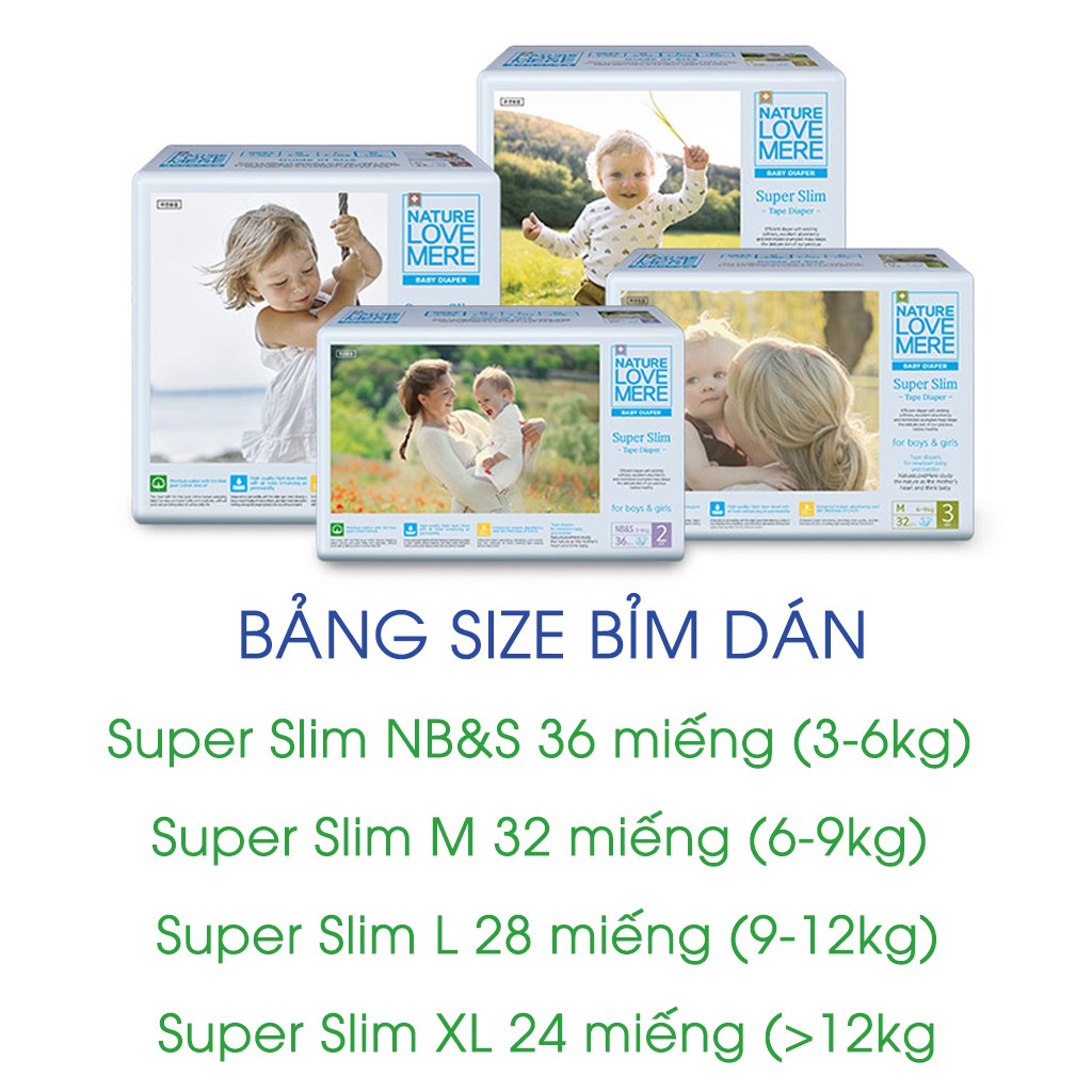 Tã/Bỉm quần/dán nội địa Hàn Quốc NatureLove Mere siêu nhẹ Super Slim S36/M32/L28/XL24/L30/XL24/XXL20