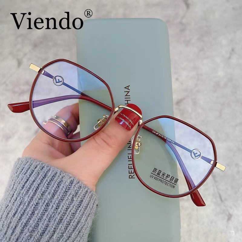 Gọng kính cận VIENDO đa giác kim loại chống ánh sáng xanh Hàn Quốc thời trang nam nữ