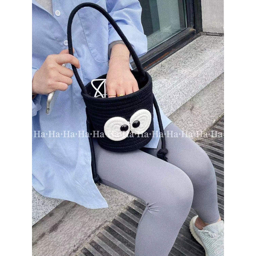 Giỏ Xách Vải cotton Dệt Tay Họa Tiết Hoạt Hình Vui Nhộn