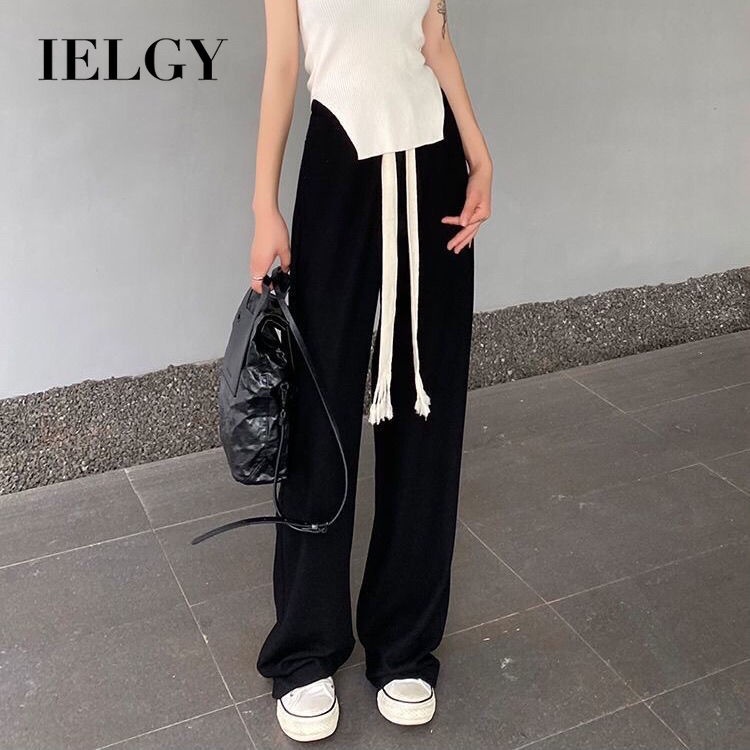 Quần ống rộng IELGY có dây rút phong cách Hàn Quốc thời trang cho nữ