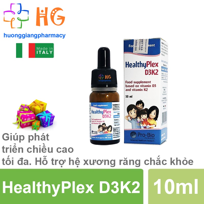 Healthyplex D3K2 - Vitamin D3 k2 cho bé, giúp tăng chiều cao tối đa. Hỗ trợ hệ xương răng chắc khỏe (Lọ 10ml)