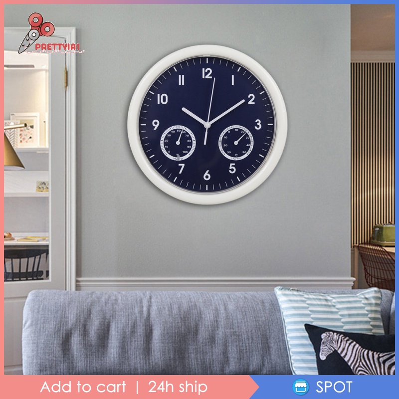 Đồng Hồ Treo Tường Prettyia1 10 Inch Không Ồn Hiển Thị Nhiệt Độ Và Nhiệt Kế Đo Độ Ẩm, Pin Thạch Anh