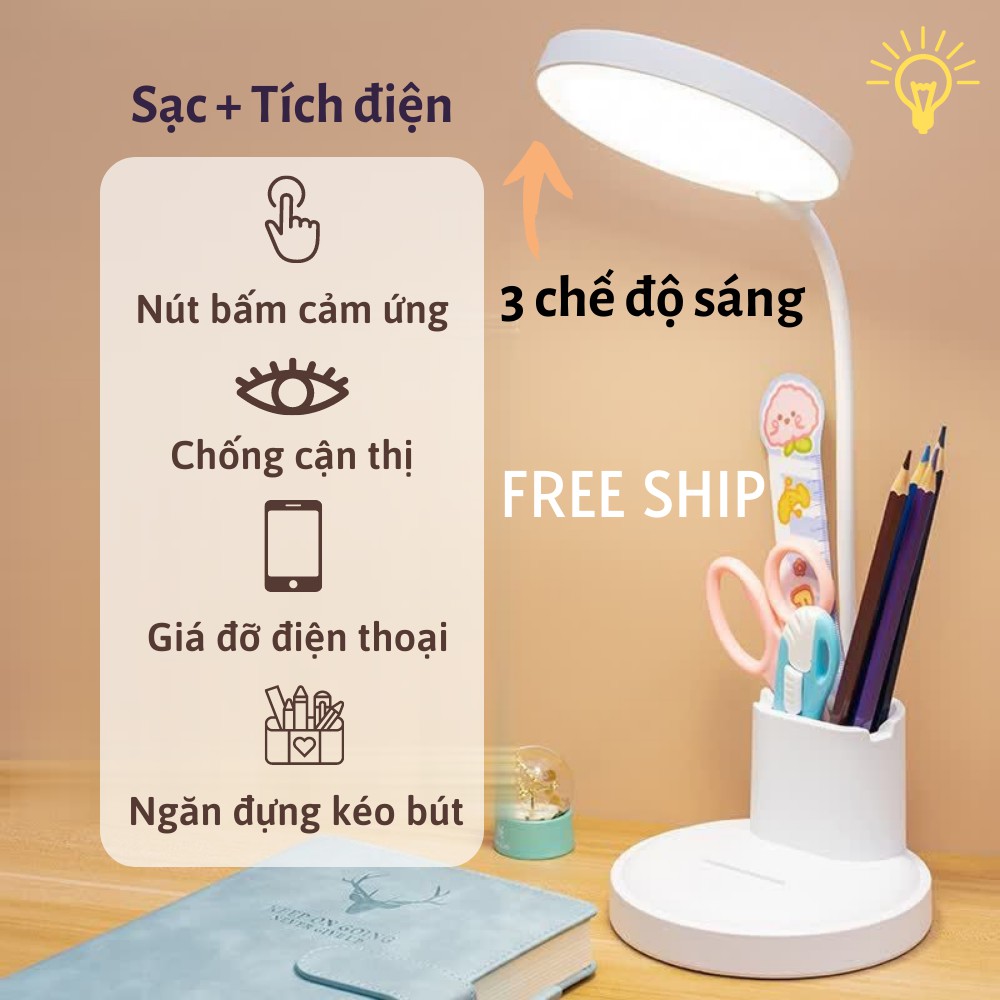 Đèn học để bàn , đèn học sinh chống cận mini, chống ánh sáng xanh bảo vệ mắt hiệu quả TIME HOME