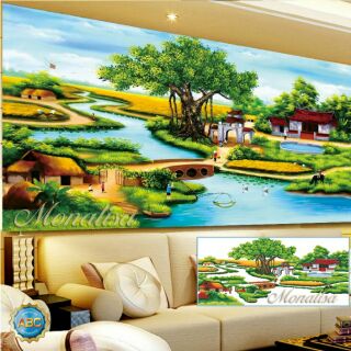Tranh đính đá phong cảnh quê hương đẹp tuyệt 120x60cm
