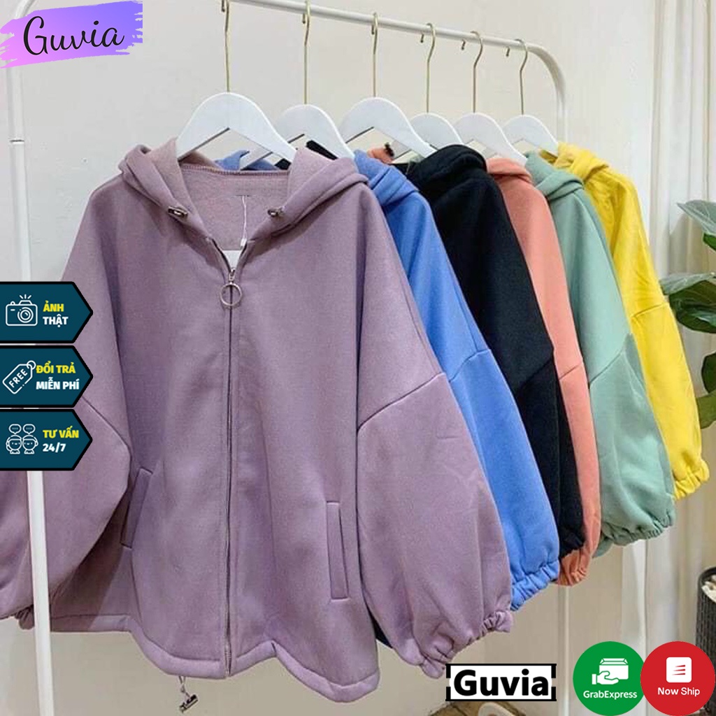 Áo khoác nỉ Hoodie Dây Kéo KHÓA TRÒN Ulzzang form rộng Unisex bông 2 lớp Guvia