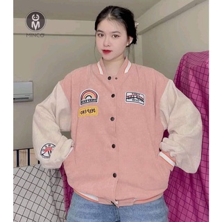 Áo khoác nữ, áo bomber nhung tăm cúc bấm hình cầu vồng 3 màu xanh/đen/hồng siêu đẹp