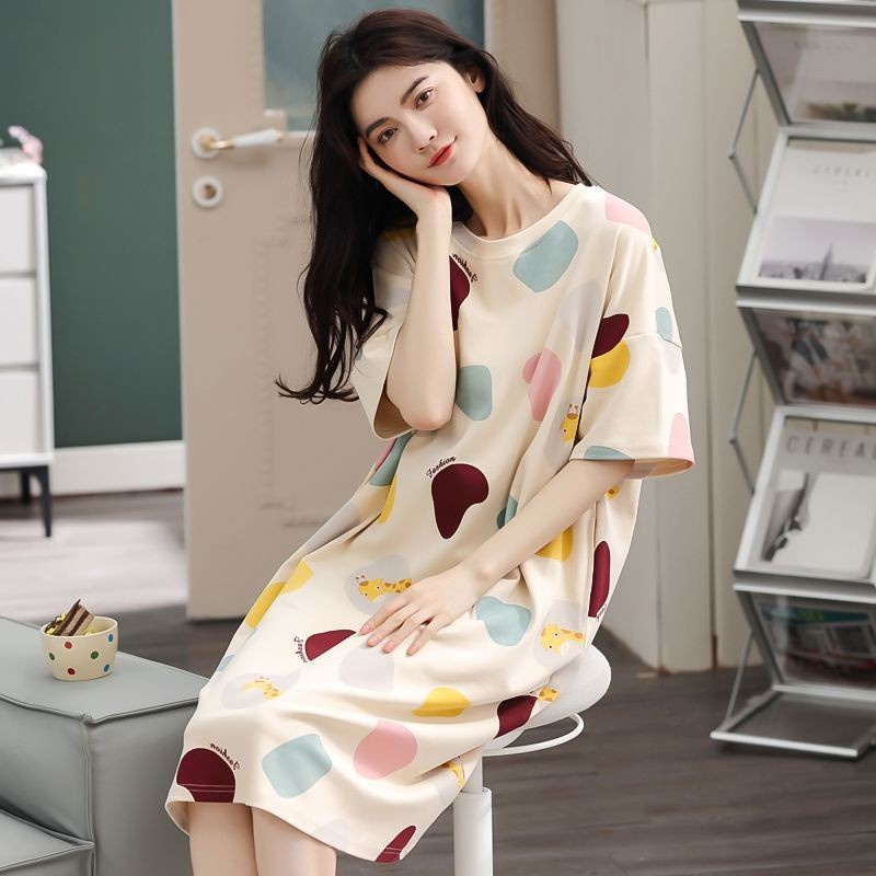 Đầm Ngủ Ngắn Tay Xinh Xắn Dành Cho Nữ / Size M-3Xl 90kg