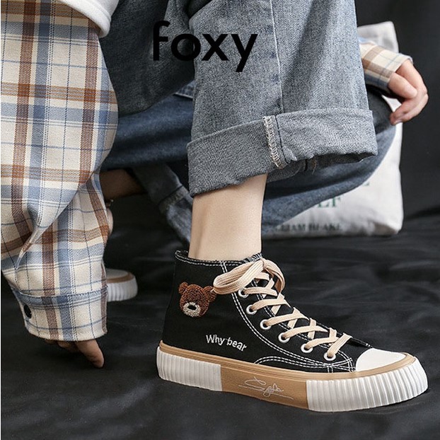 Giày Sneaker Nữ FOXY Dáng CV Cao Cổ Hoạ Tiết Gấu Hottrend 2021 Phong Cách Ulzzang - FOX035