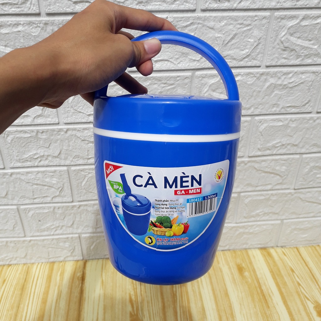 Hộp cơm camen 2 ngăn 1500ml kèm muỗng tiện dụng - Hộp đựng cơm nhựa