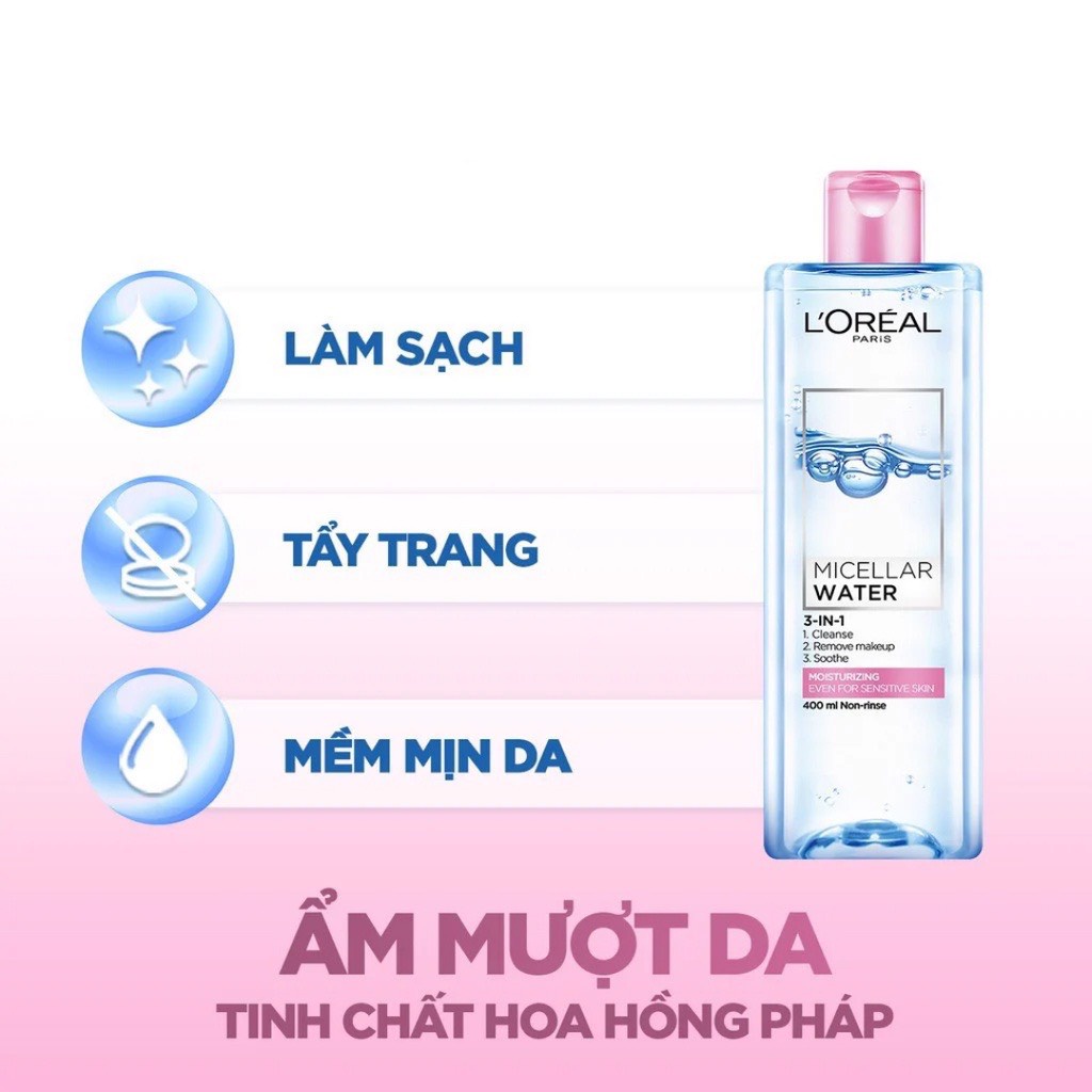 Nước tẩy trang cho mọi loại da L'Oreal Paris 3in1 Micellar Water 400ml