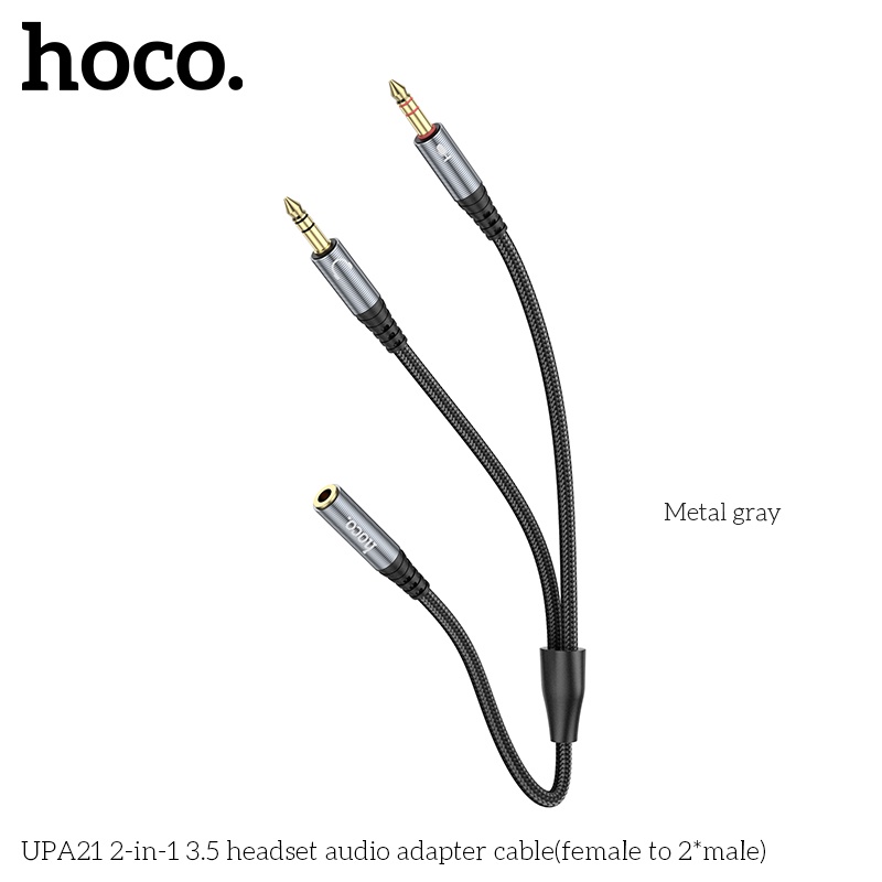 Cáp chia 2 đầu Hoco UPA21 từ 1 thành 2 giắc cắm tròn 3.5mm hỗ trợ mic đàm thoại cho PC, Laptop