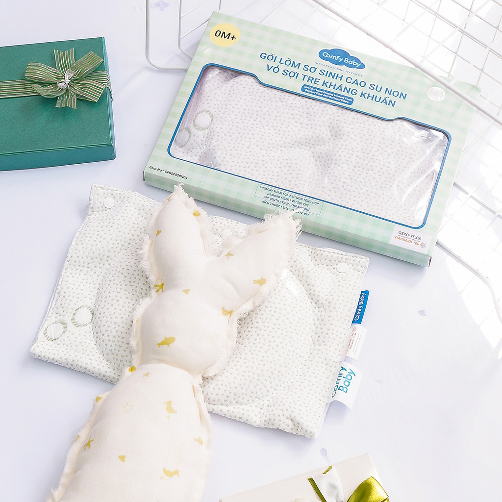 Gối Lõm Chống Bẹt Đầu Cho Bé Sơ Sinh Kiêm Kê Tay Cho Bé Bú - Air Mesh Siêu Bamboo Siêu Thoáng Kháng Khuẩn Comfybaby