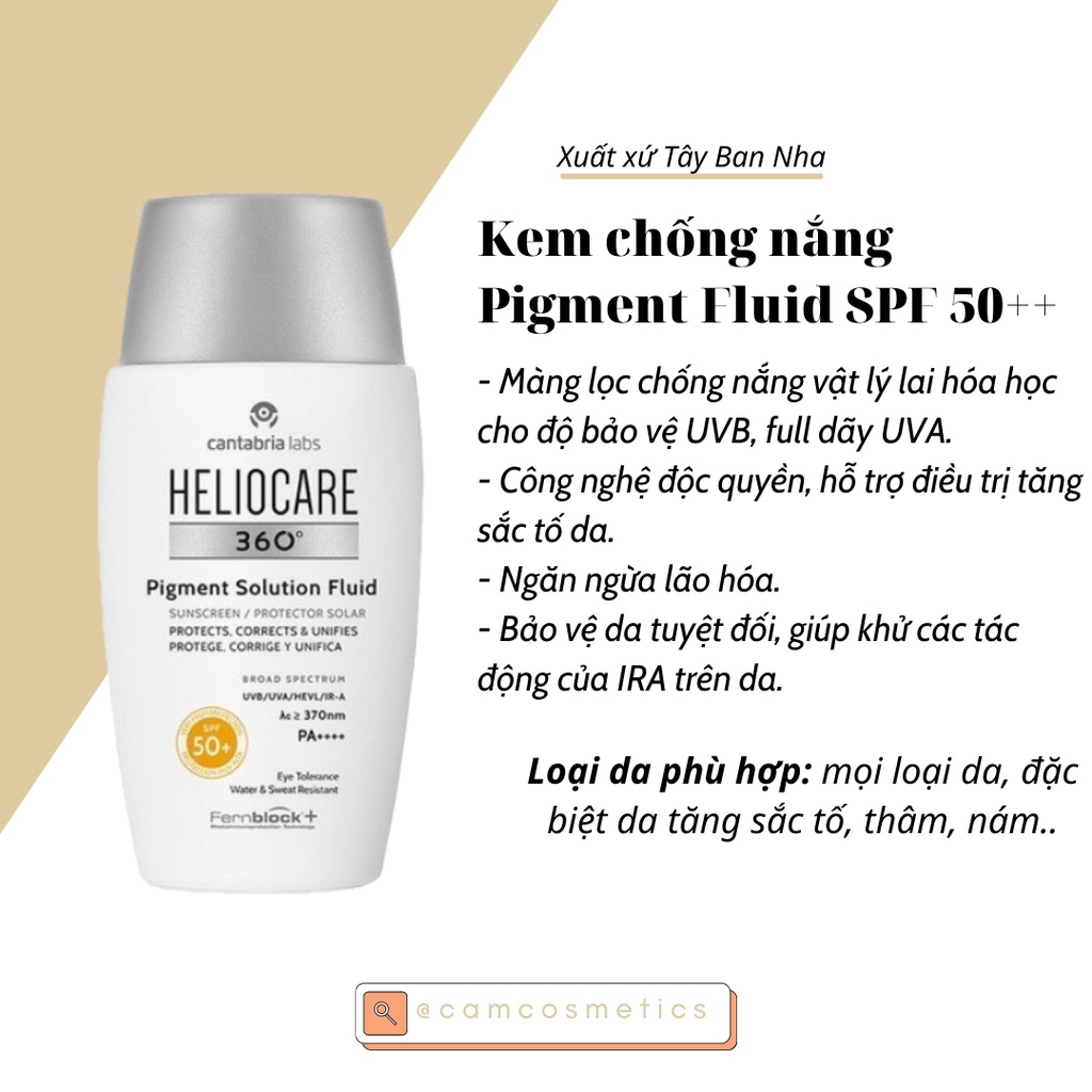 Kem chống nắng quang phổ rộng Heliocare Water Gel/ Mineral/ Pigment/ Age Active Fluid 50ML