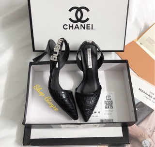 Sandal mũi nhọn da rắn đá WAN gót 6p