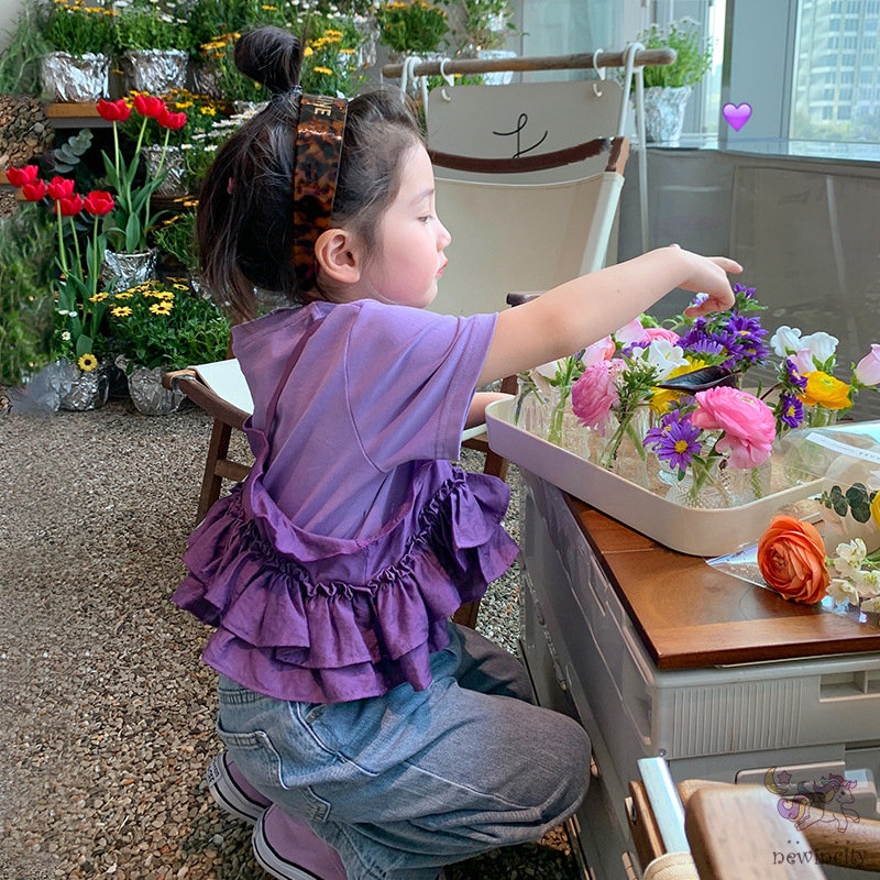 Bộ Áo Thun Cotton + Quần Yếm Nhún Bèo Phong Cách Hàn Quốc Thời Trang Mùa Hè Cho Bé Gái