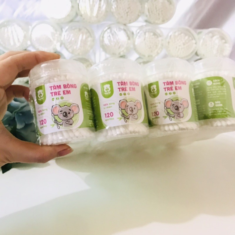 Tăm bông trẻ em Mipbi 100% bông tự nhiên an toàn, thấm hút tốt kháng khuẩn cho bé