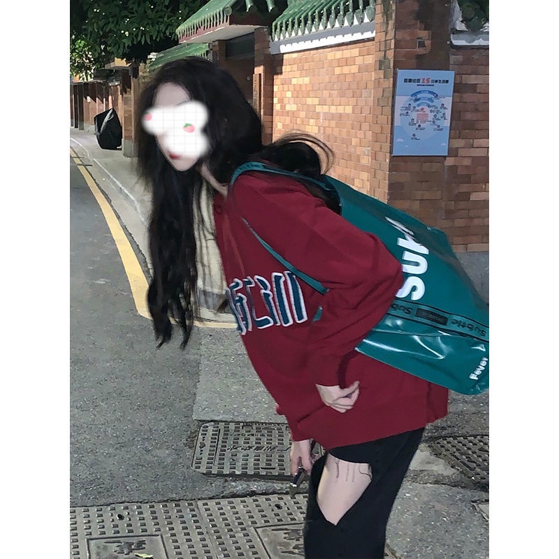 COZOK Áo sweater tay dài cổ tròn dáng rộng dễ phối đồ hợp thời trang