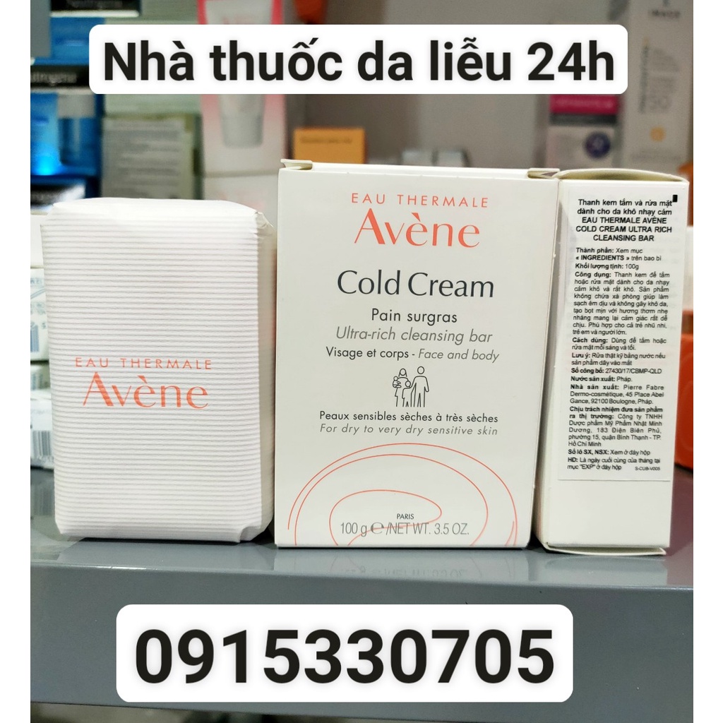 Thanh kem rửa mặt và tắm cho da khô Cold Cream Ultra Rich Soapfree Cleansing Bar Avene