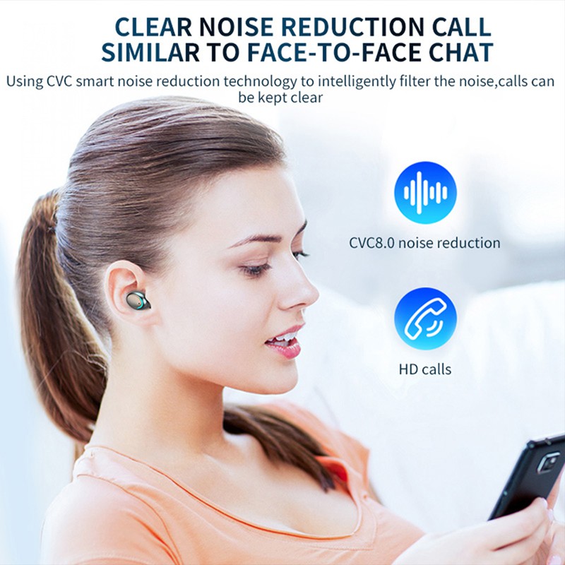 Tai nghe F9 TWS Tai nghe V5.0 Bluetooth Tai nghe âm thanh nổi không dây Tai nghe thể thao Tai nghe không thấm nước với điều khiển cảm ứng và chống ồn