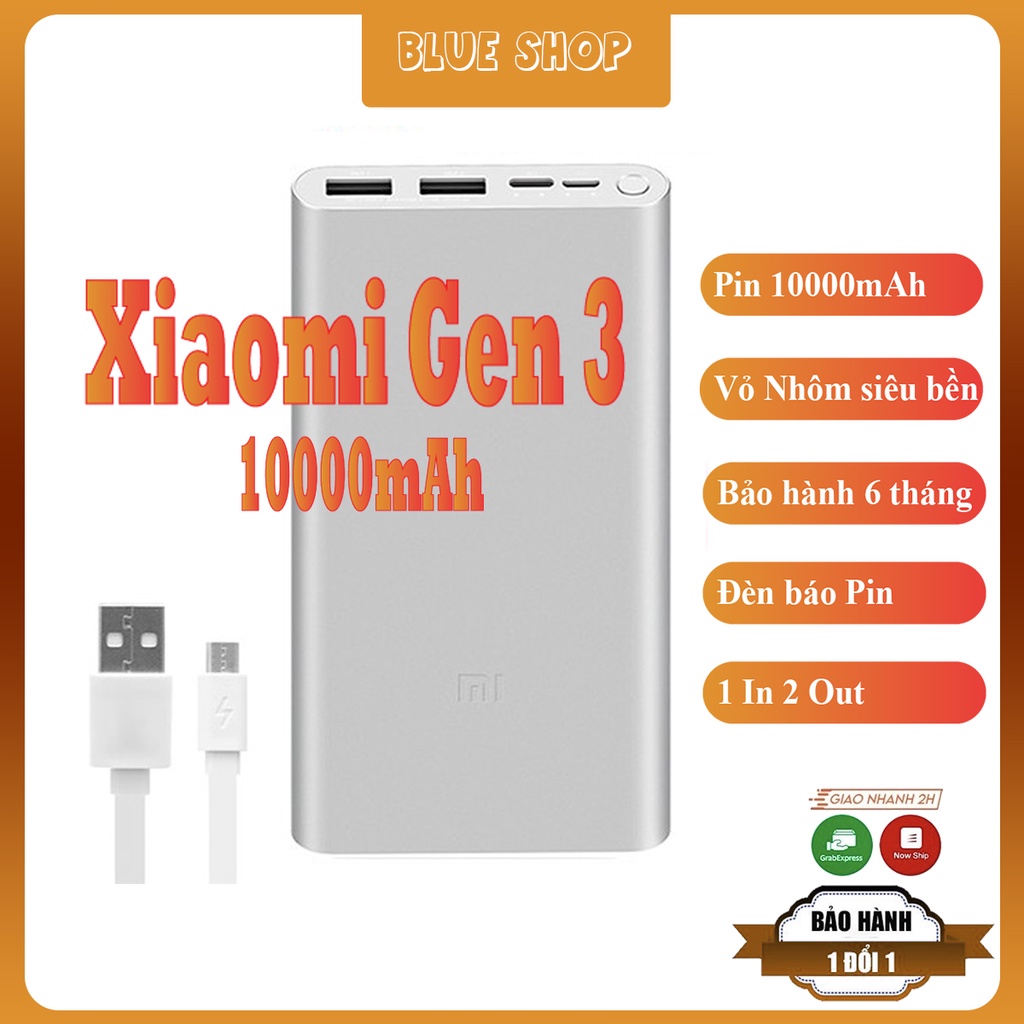 Pin Dự Phòng XIAOMI GEN 3 1000mAh ,Sạc Dự Phòng Chuẩn Dung Lượng,Xiaomi gen3 có 2 cổng USB BẢO HÀNH 6 THÁNG