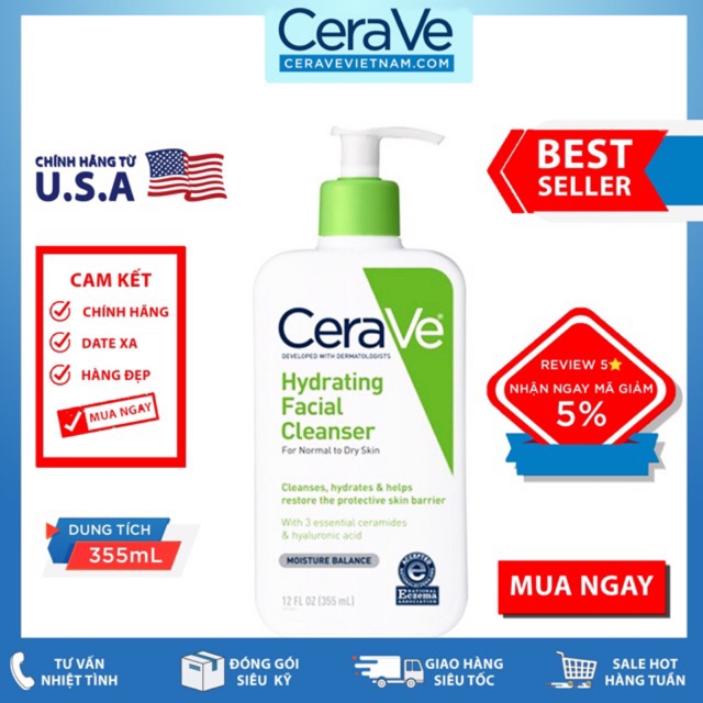 Sữa rửa mặt Cerave Hydrating Facial Cleanser (355mL) | BigBuy360 - bigbuy360.vn