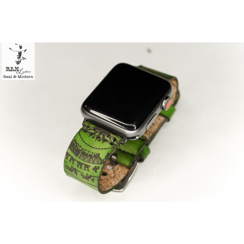 Dây apple watch Trống Đồng Việt Nam vegtan Italia xanh qua green RAM Leather simple Trống Đồng Việt Nam