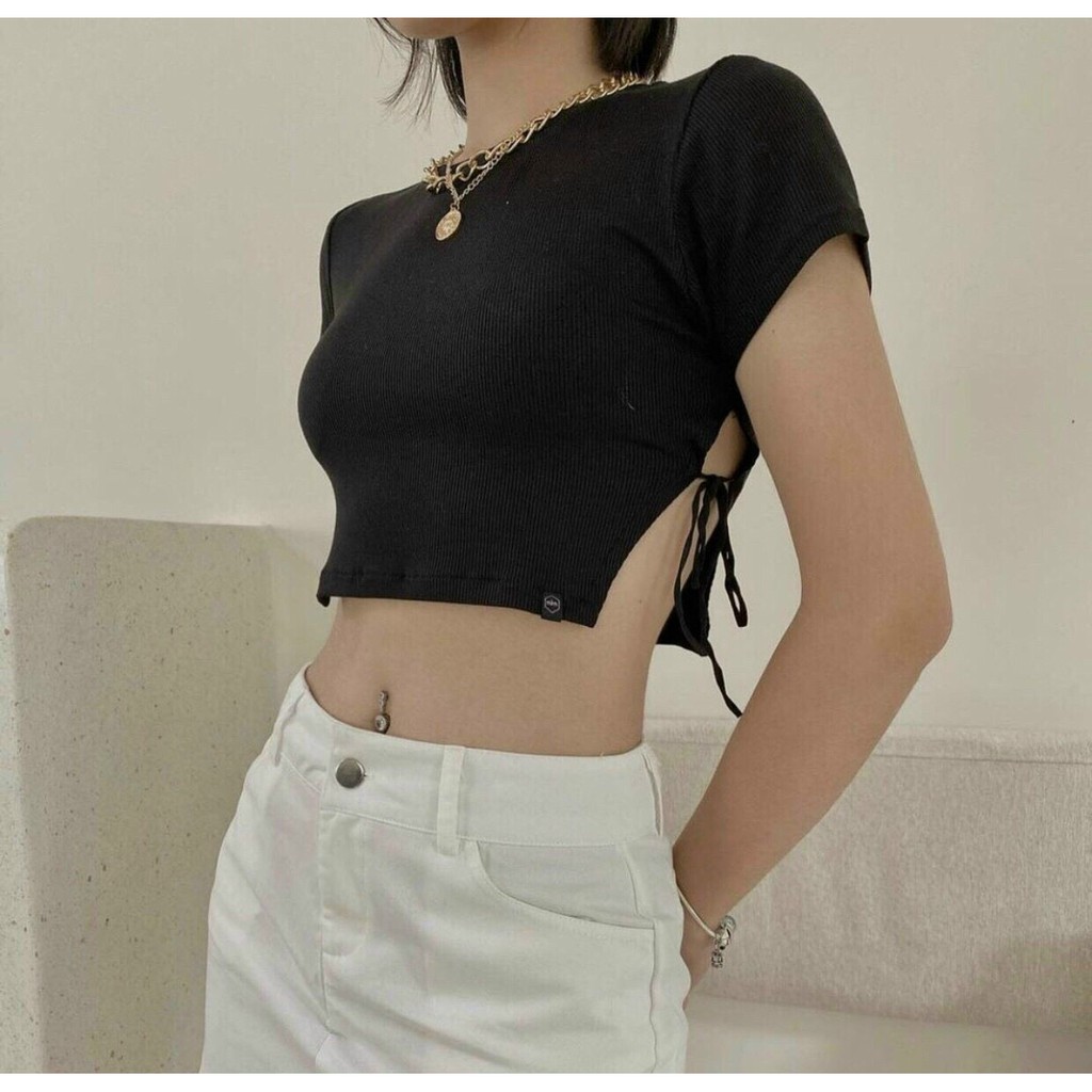 Áo Croptop Basic Cột Dây Bên Hông Đẹp Phong Cách trẻ trung năng động kiểu Hàn Quốc CT22 | Mazingshop