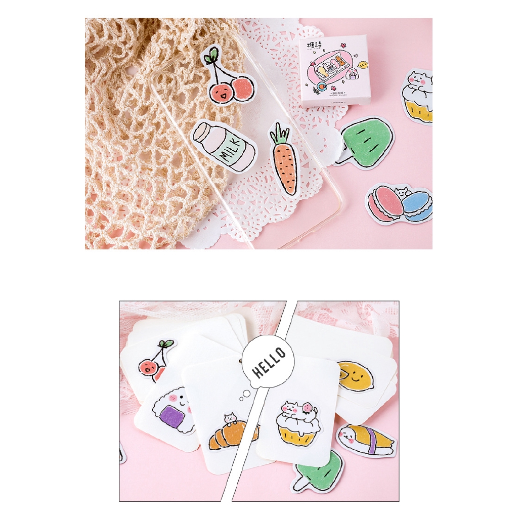 Hộp 45 Miếng Dán Trang Trí Lưu Bút Hình Bánh Kẹo Đồ Ăn Vặt Độc Đáo