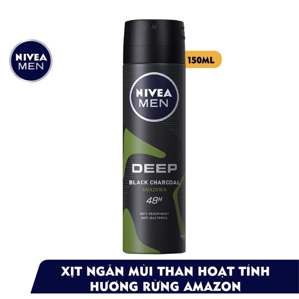 Nivea: Xịt Ngăn Mùi Nivea Than Đen Hương Rừng Amazon (150ml)