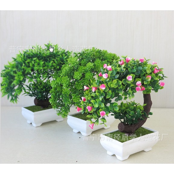 Chậu bonsai giả có hoa - phú quý cát tường