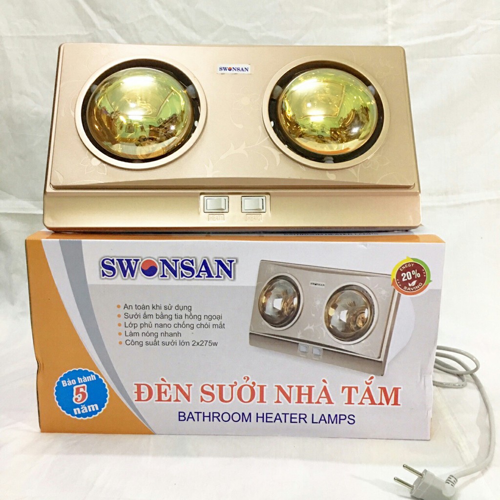 Đèn Sưởi Nhà Tắm Swosan Hàng Việt Nam – 2 Bóng 550w - Bảo Hành 5 Năm