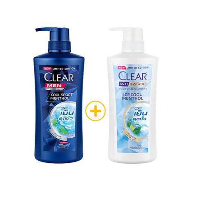 Combo 2 chai Dầu gội Clear bạc hà 480ml và Clear Men 450ml Thái Lan