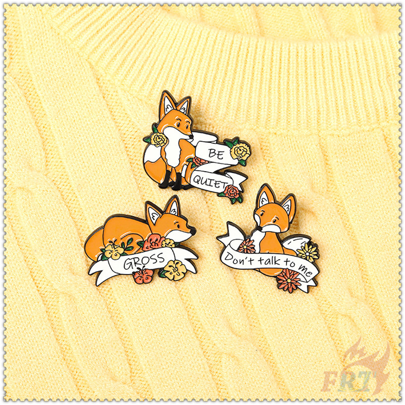 ★ Little Fox Series 05 - Cartoon Flower Animals Brooches ★ 1Pc English Words Be Quiet / Don't Talk To Me / Gross Fashion Doodle Enamel Pins Backpack Button Badge Brooch