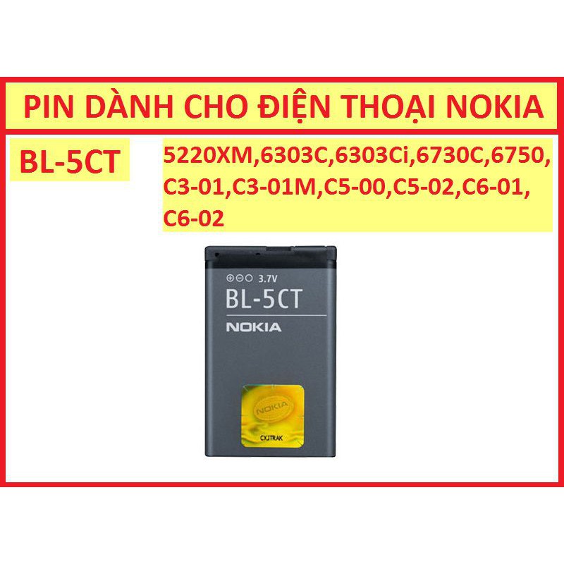 Pin nokia 5ct dùng cho c5/c3-01/c6-01/6303.Bảo hành 6 tháng