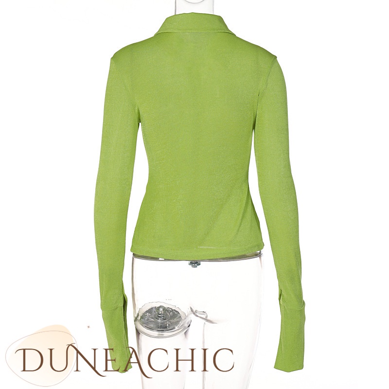 DUNEA Áo Sơ Mi Tay Dài Cổ Bẻ Đính Khuy Xẻ Tà Kiểu Đường Phố Cá Tính Cho Nữ