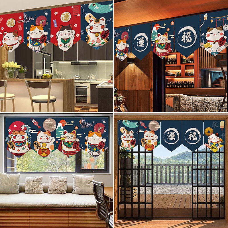 Rèm Cửa Ngắn Họa Tiết Mèo Dễ Thương Trang Trí Nhà Bếp Dịp Năm Mới