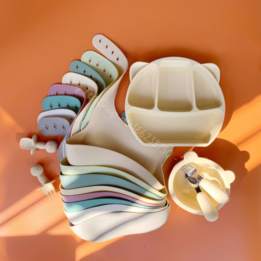 Bát ăn dặm silicon chống lật, khay ăn dặm silicon, yếm ăn dặm silicon Samimi