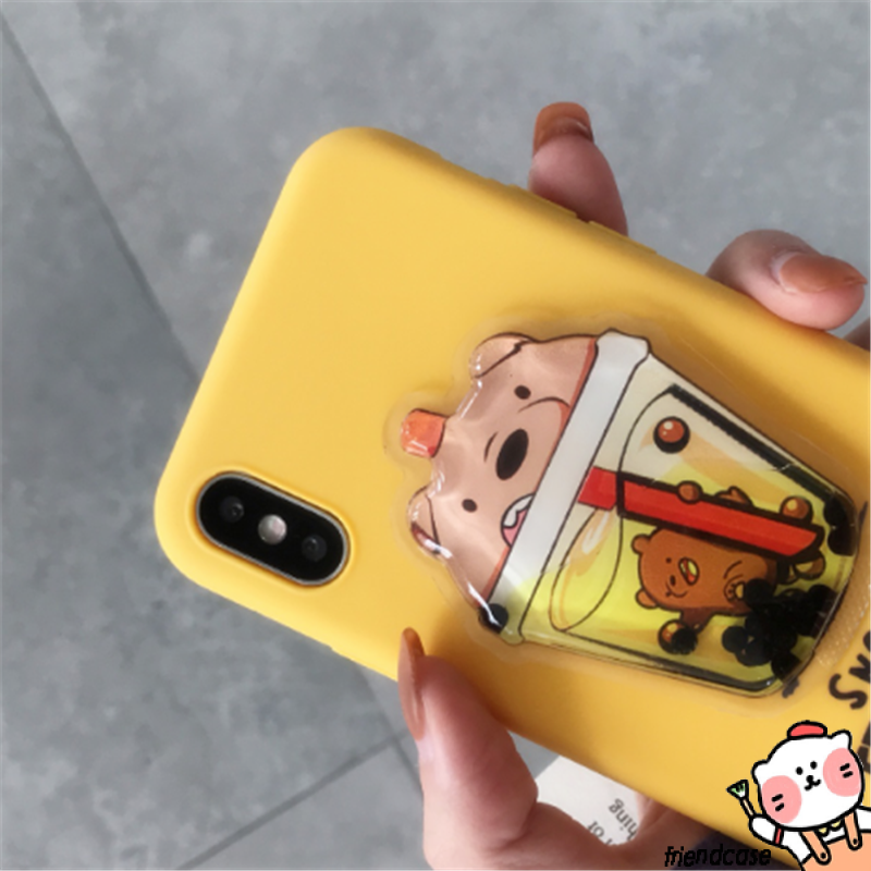 Squishy 3D Quicksand Holder Liquid Popsocket Cartoon We Bare Bears Drink Bottle Cute Phone Stand Phone Holder Desk Adjusttable Folding Bracket for All Smartphone