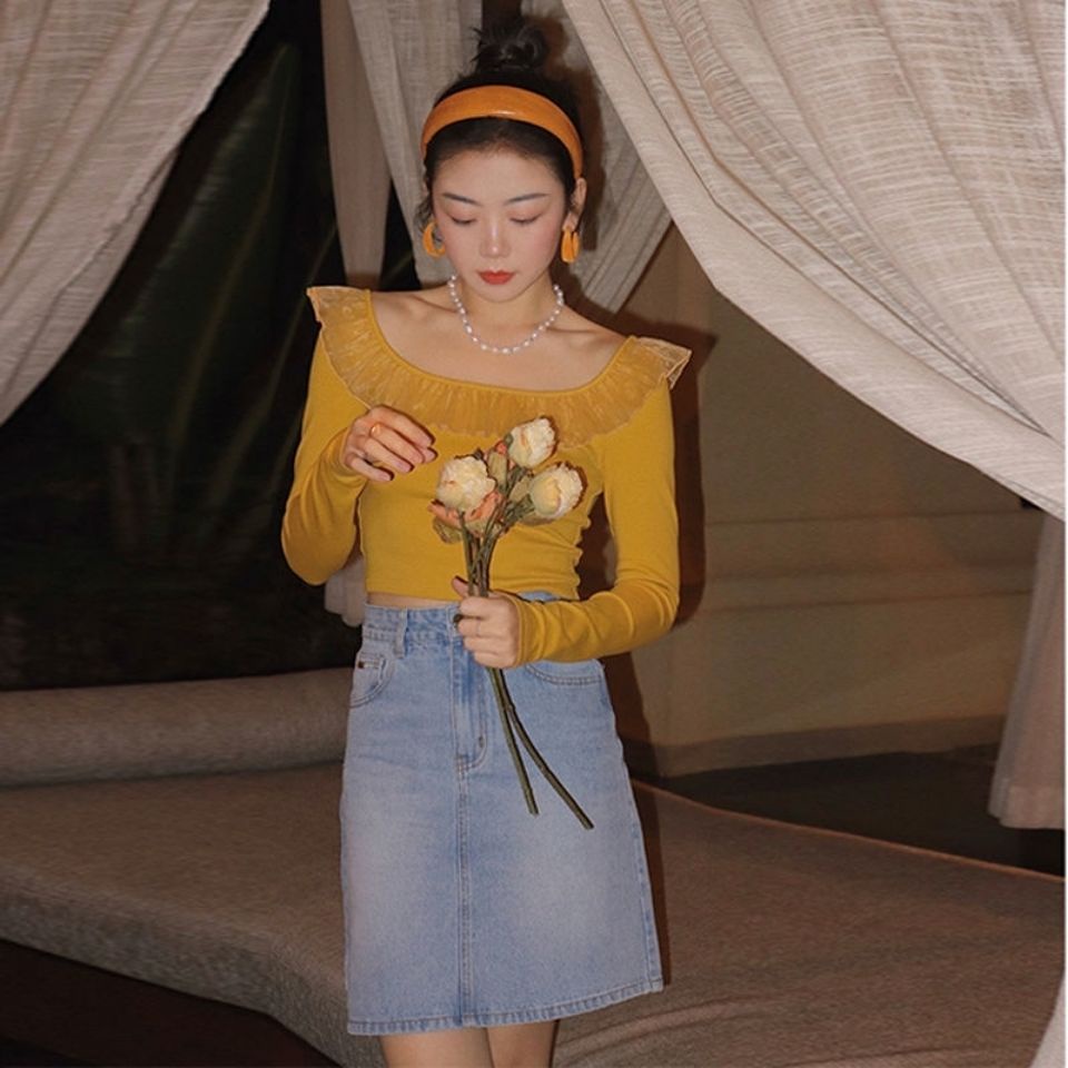 Áo Thun Lửng Tay Dài Cổ Vuông Phong Cách Retro Dành Cho Nữ  tao bao