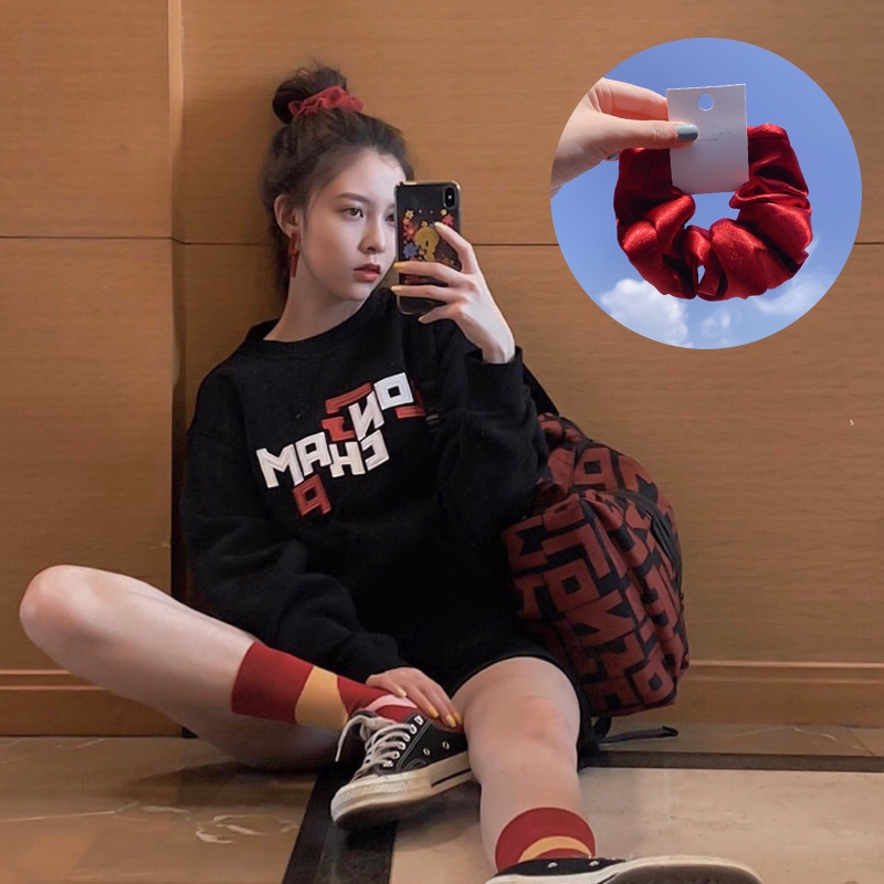 Dây buộc tóc bằng chất liệu lụa satin màu trơn phong cách Hàn Quốc dành cho nữ