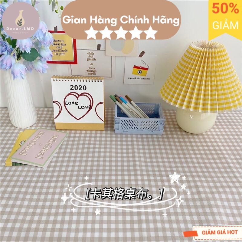 Khăn trải bàn màu caro be hồng, picnic, nền chụp ảnh sản phẩm