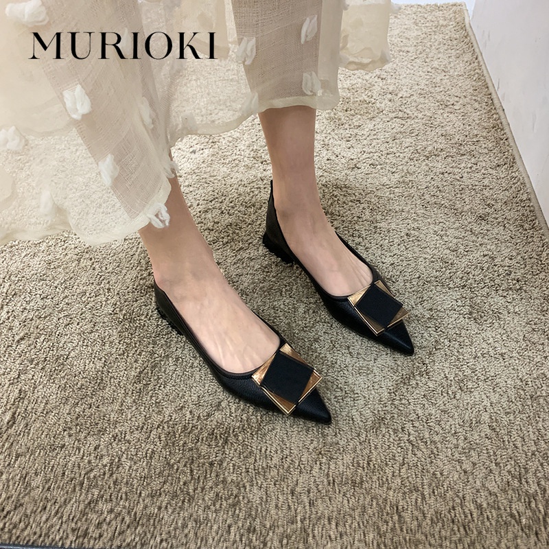 MURIOKI French shoes thick leather flats with black heels
