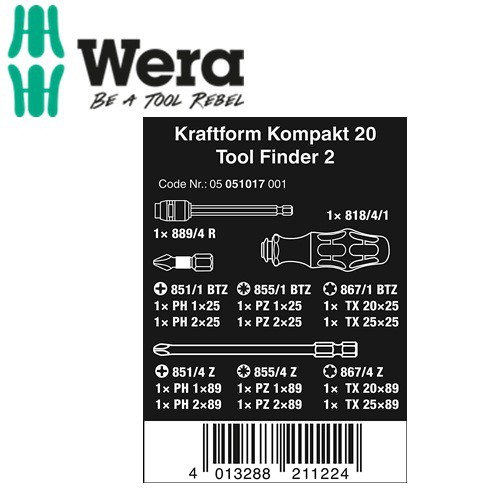 Bộ dụng cụ vặn vít đa năng Kraftform Kompakt 20 Tool Finder 2 with pouch Wera 05051017001