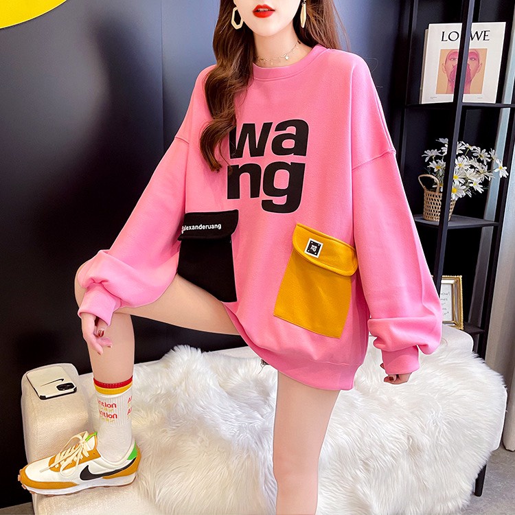 ❤️ HÓT ❤️ Áo Sweater Nữ 2 Túi Trước Dài Tay Cổ Tròn Form Rộng Chất Nỉ Dày Phong Cách Hàn Quốc 4 Màu Đen Trắng Hồng Tím | WebRaoVat - webraovat.net.vn