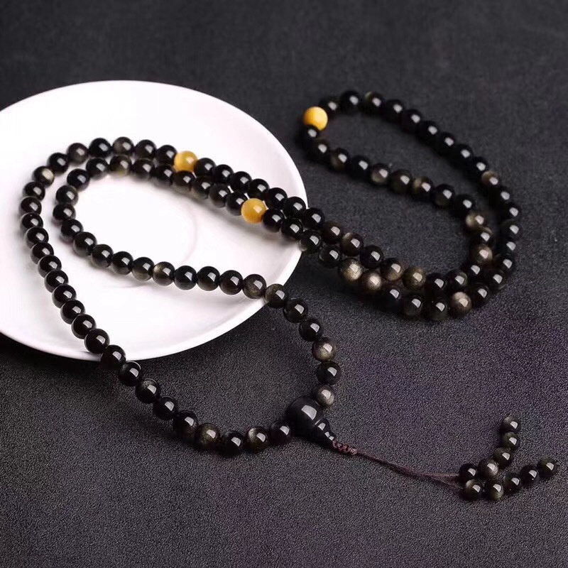 Vòng tay đá núi lửa Obsidian đổi màu vàng đen chuỗi 108 hạt/Vòng tay phong thủy tài lộc💕FREESHIP 50k💕-Những Điều Bình An